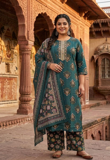 Plus Size - Floral Teal Green