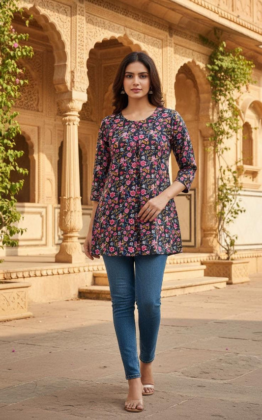 Short Top- Sanganeri Floral Multicolor