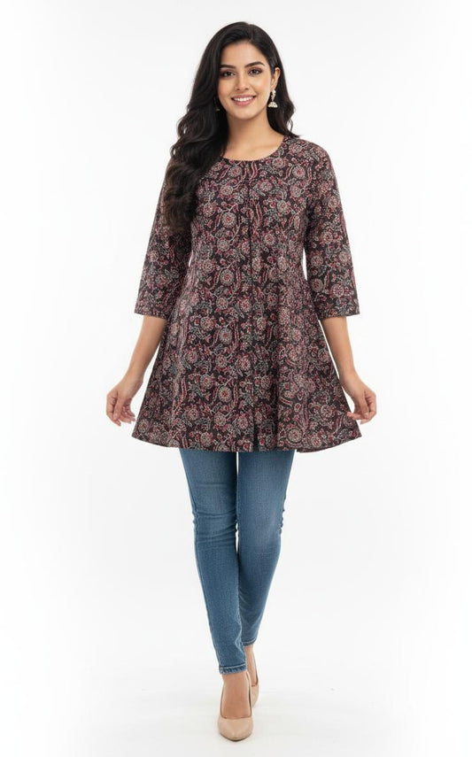 Short Top- Sanganeri Block Ajrak
