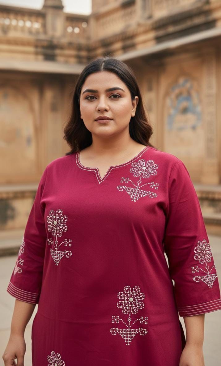 Plus Size - Wine Colour Floral Print