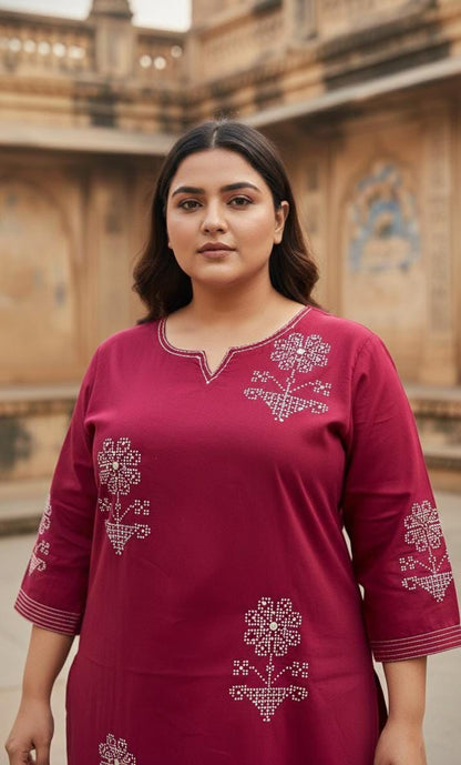 Plus Size - Wine Colour Floral Print