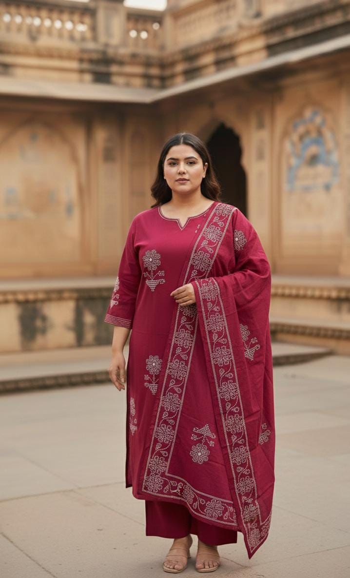 Plus Size - Wine Colour Floral Print