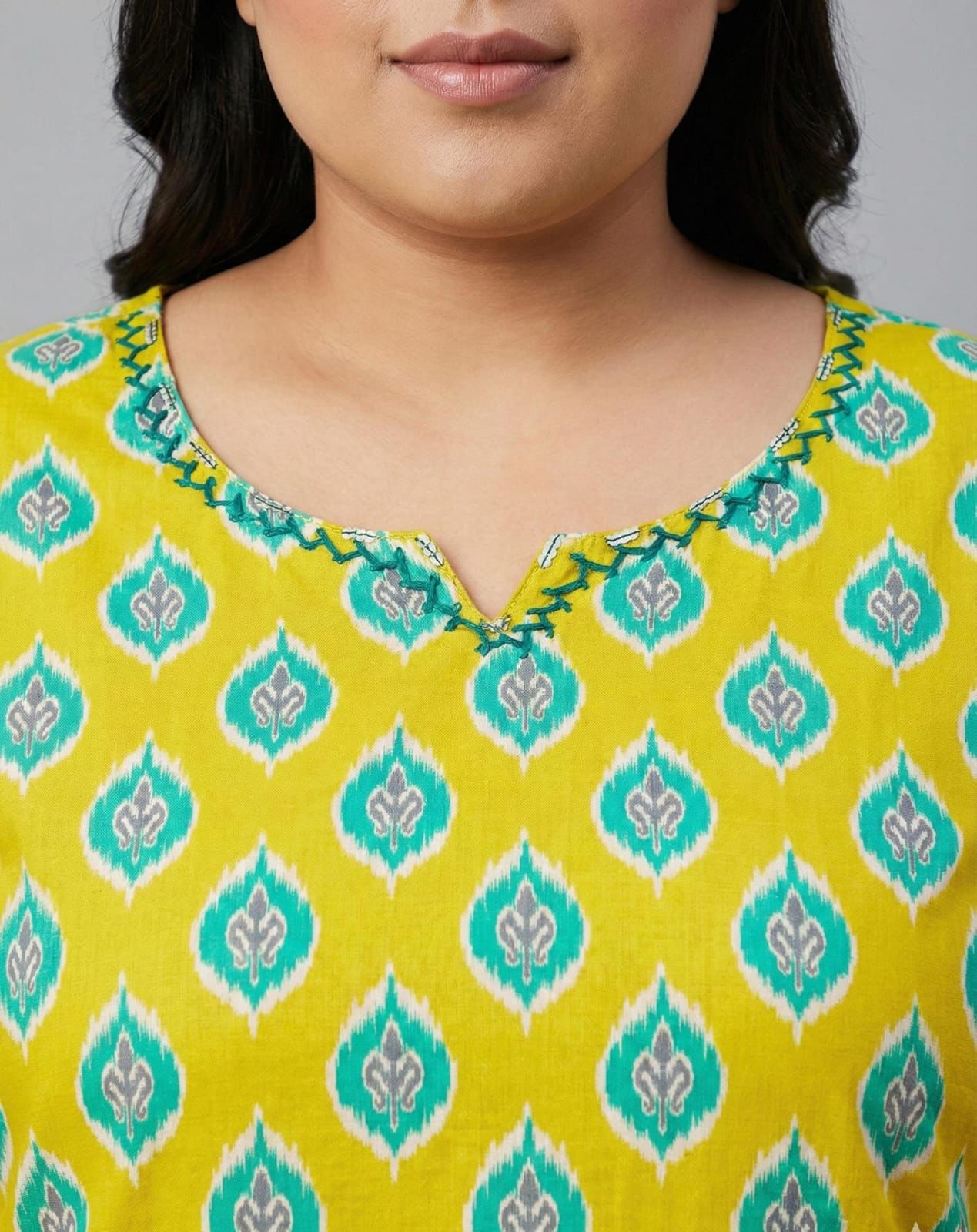 Plus Size - Lemon Yellow Ikat Print