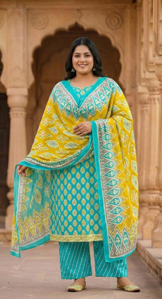 Plus Size - Sky Blue Ikkat Print