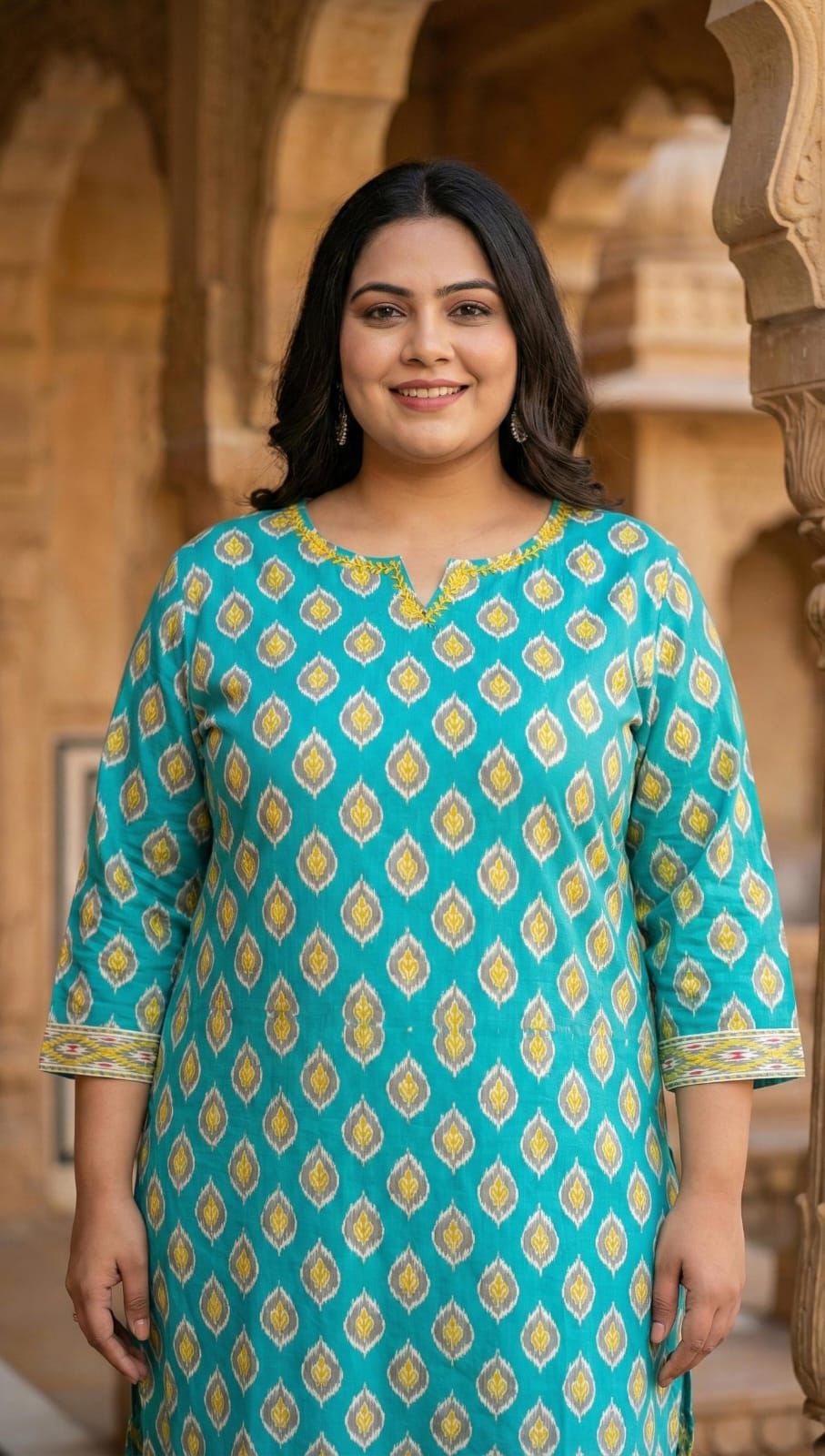Plus Size - Sky Blue Ikkat Print