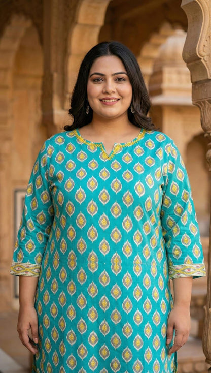 Plus Size - Sky Blue Ikkat Print