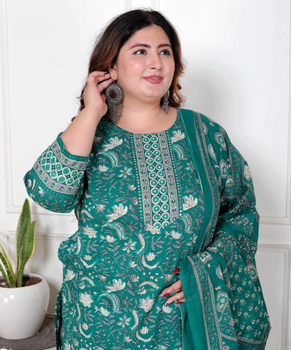 Plus Size - Peacock Green Floral Print