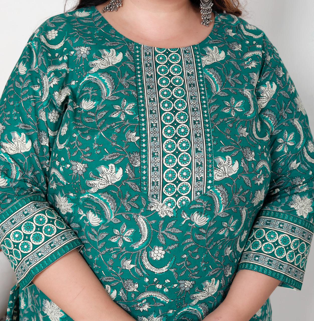 Plus Size - Peacock Green Floral Print