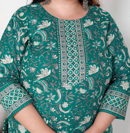 Plus Size - Peacock Green Floral Print