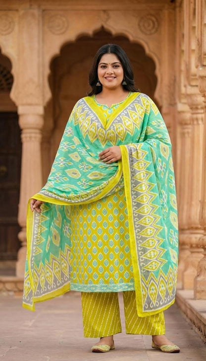 Plus Size - Lemon Yellow Ikat Print
