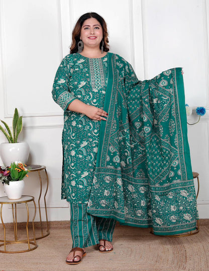 Plus Size - Peacock Green Floral Print