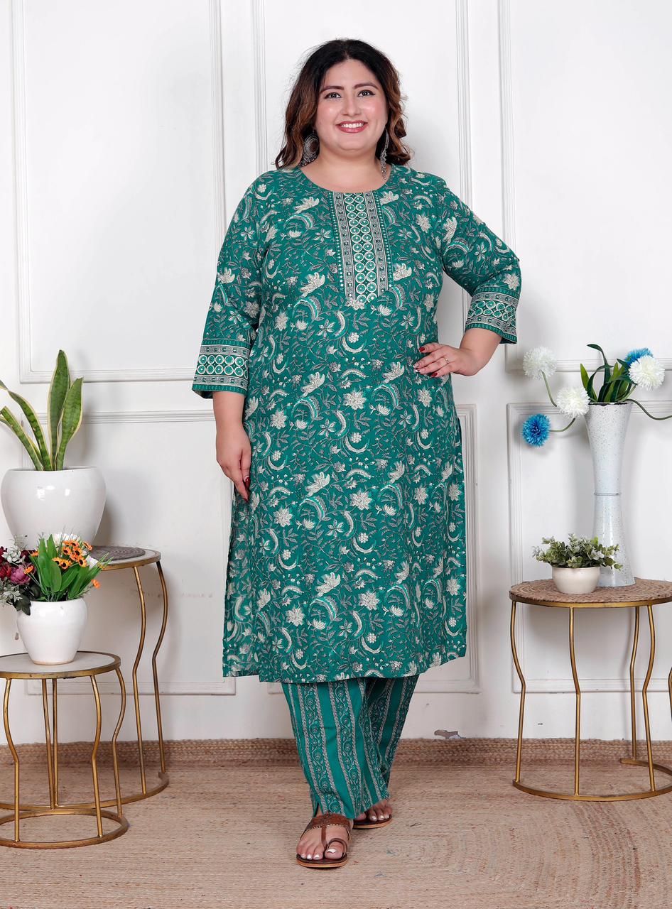 Plus Size - Peacock Green Floral Print