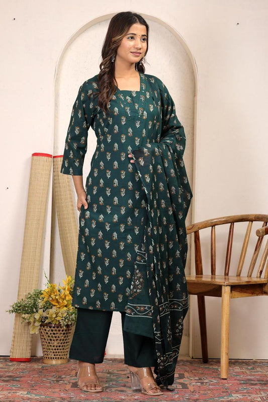 Motif Print -Bottle Green