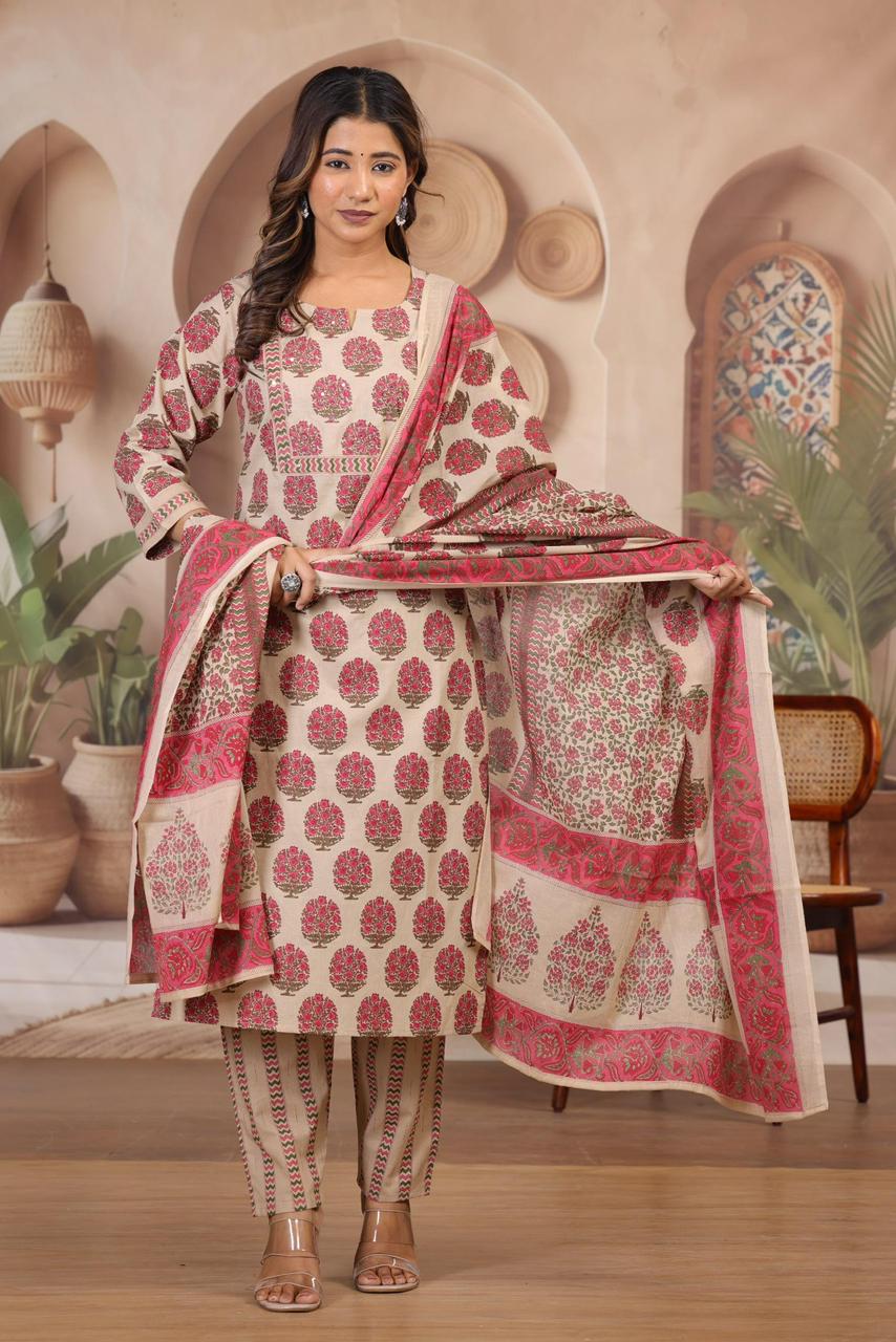 Floral - Pink off White