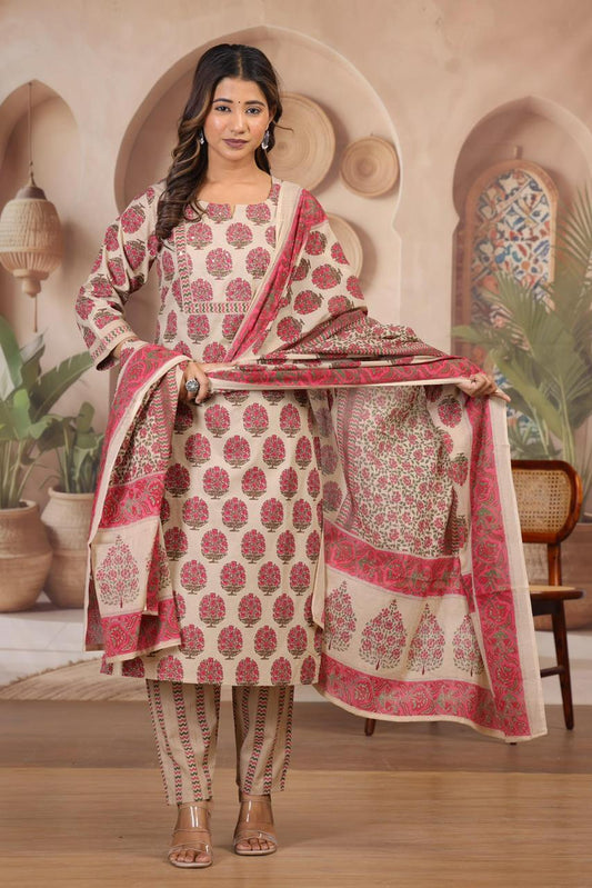 Floral - Pink off White