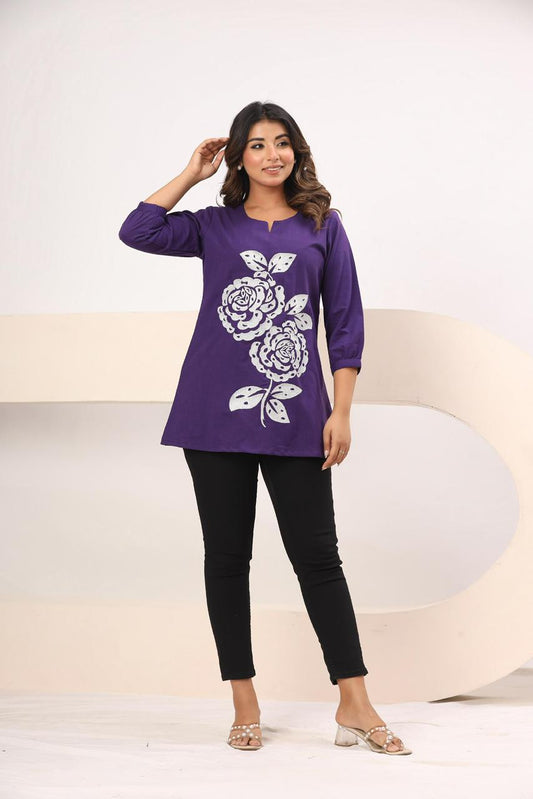 Short Top- Embroidered Purple