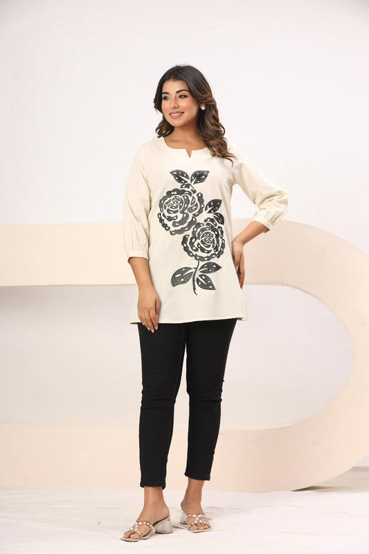 Short Top- Embroidered White