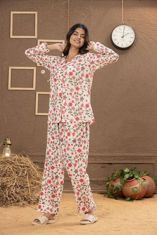 Coord - Night Suit Floral Pink