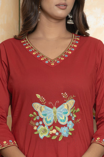 Butterfly Thread Work - Rustic Red