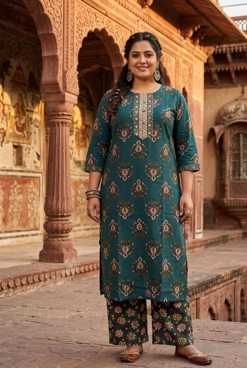 Plus Size - Floral Teal Green