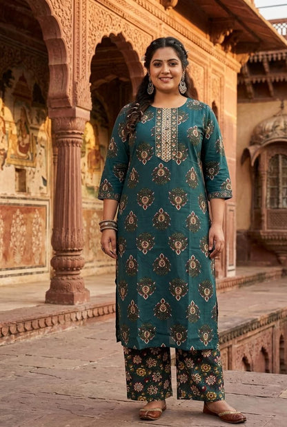 Plus Size - Floral Teal Green