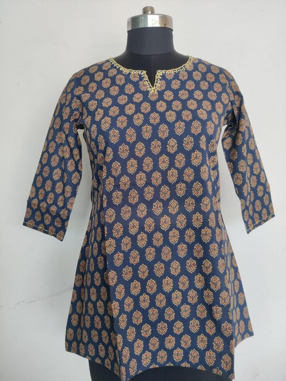 Short Top- Sanganeri Block Blue