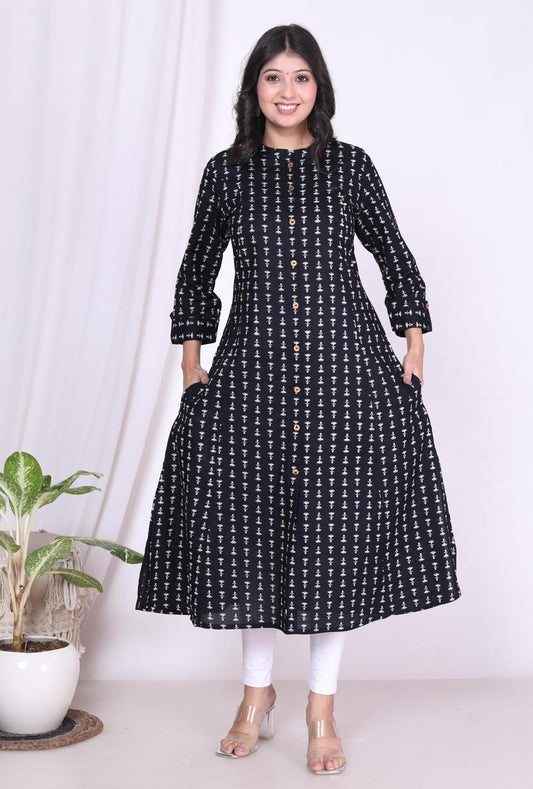 Floral - Black ALine High Neck