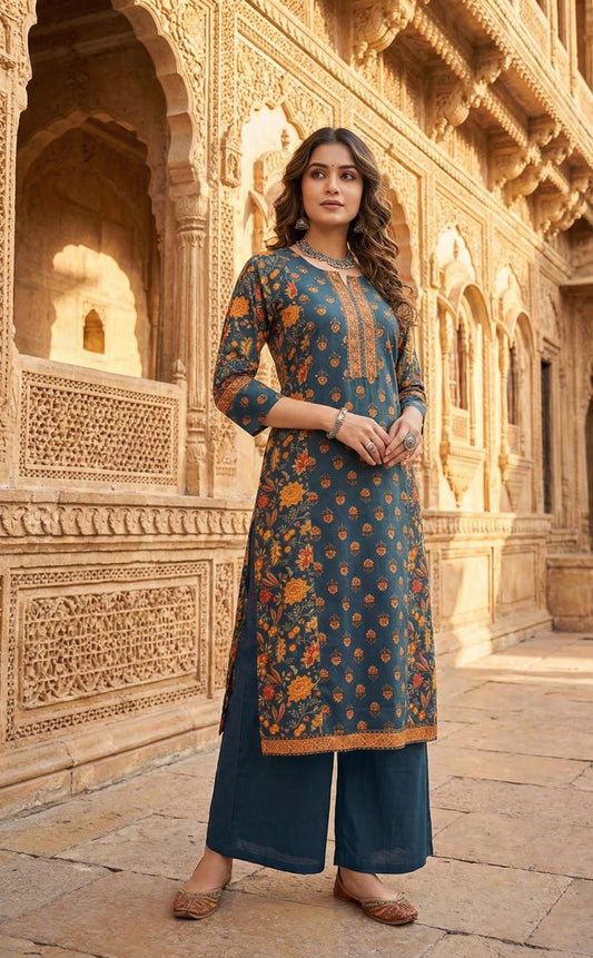 Sanganeri - Teal Green