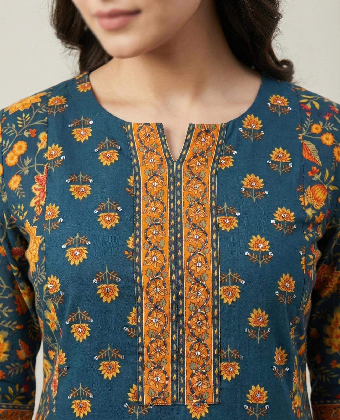 Sanganeri - Teal Green