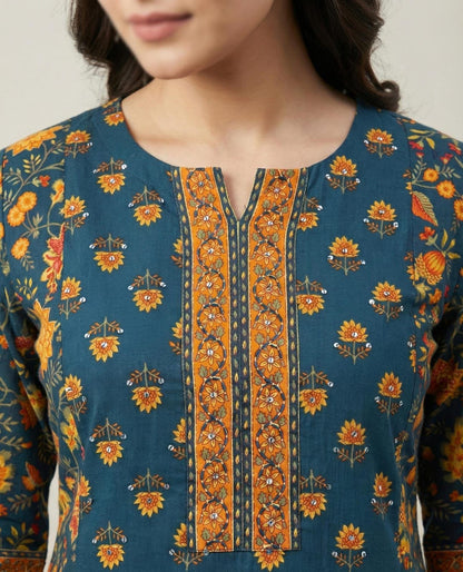 Sanganeri - Teal Green